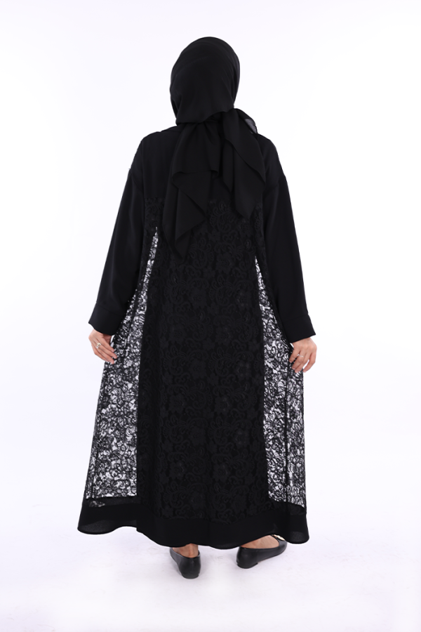 Yakalı Dantel Güpür Detay Abaya 7830 Siyah - 3
