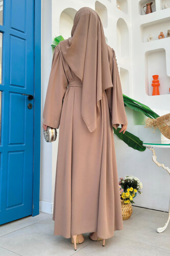 Taşlı Boncuklu İşleme Detaylı Ferace 7882 Vizon - Bym Fashion (1)