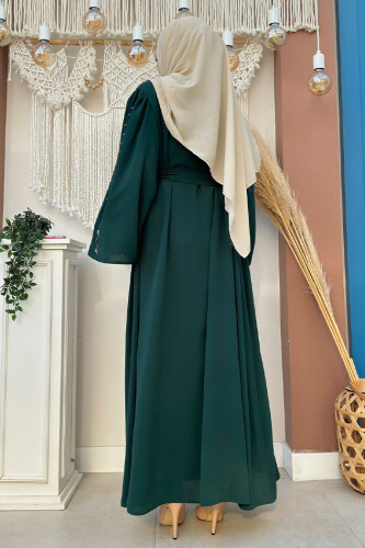 Taşlı Boncuklu İşleme Detaylı Ferace 7882 Zümrüt - Bym Fashion (1)