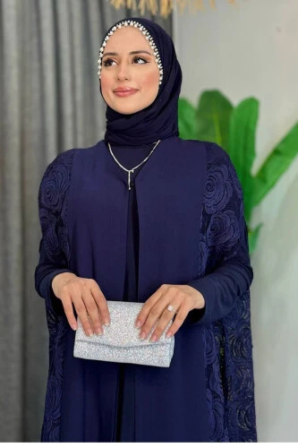 Dantel Abaya 7884 Lacivert - 4