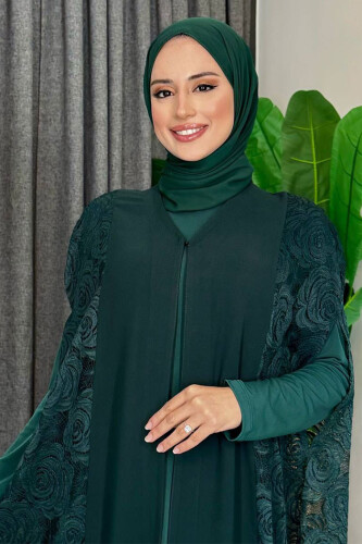 Dantel Abaya 7884 Zümrüt - 8