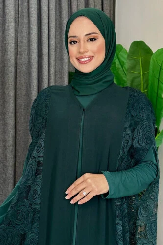 Dantel Abaya 7884 Zümrüt - 4