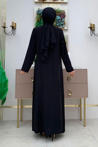 Pilise Taş Detay Fermuarlı Ferace 7892 Siyah - Bym Fashion (1)