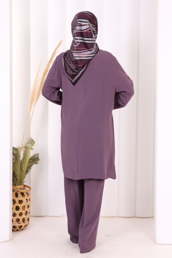 Taş Baskı Desenli Tunik Pantolon Takım 8447 Lila - 8