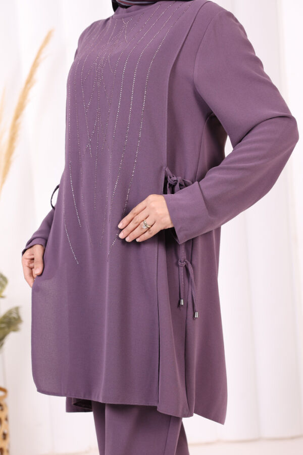 Taş Baskı Desenli Tunik Pantolon Takım 8447 Lila - 10