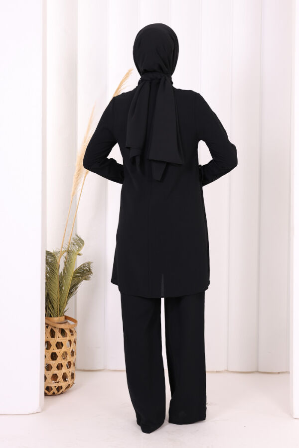 Taş Baskı Desenli Tunik Pantolon Takım 8447 Siyah - 9