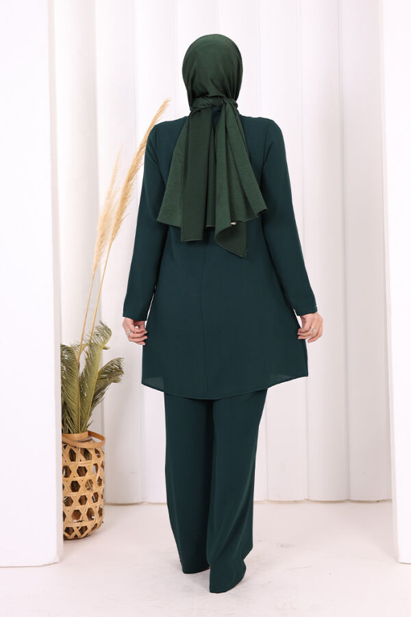 Taş Baskı Desenli Tunik Pantolon Takım 8447 Zümrüt - 7