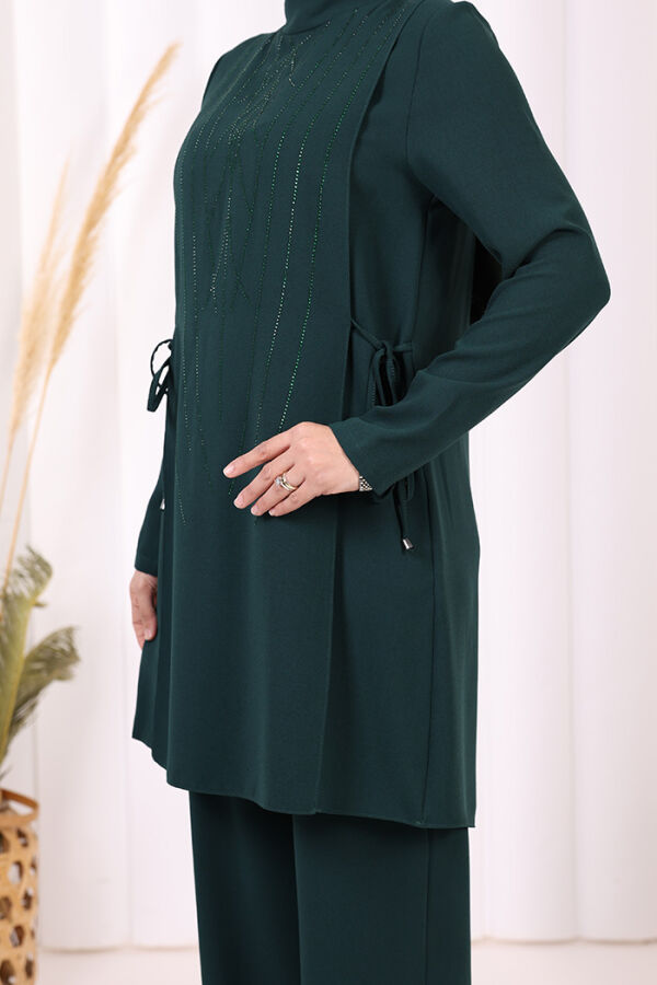 Taş Baskı Desenli Tunik Pantolon Takım 8447 Zümrüt - 9
