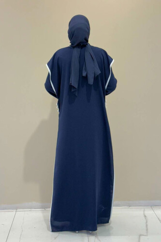 Düğme Detaylı Yırtmaçlı Yelek ve Elbise İkili Takım 8485 Lacivert - Bym Fashion (1)