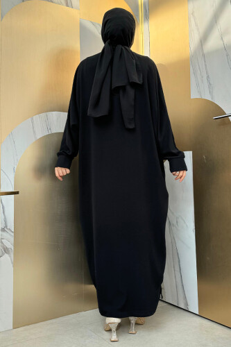 İşleme Detaylı Abaya ve Elbise Takım 8486 Siyah - Bym Fashion (1)