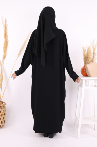 İşleme Detaylı Abaya ve Elbise Takım 8486 Siyah - 7