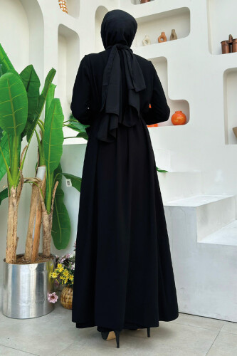 Boydan Fırfırlı Yelekli Elbise Takım 8489 Siyah - Bym Fashion (1)