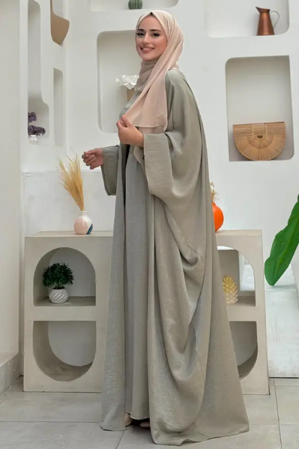 Yarasakol Abayalı Elbise Takım 8497 Haki - 1