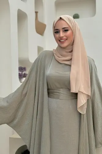 Yarasakol Abayalı Elbise Takım 8497 Haki - 3