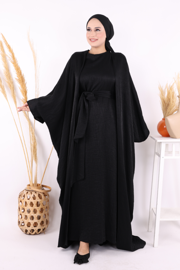 Yarasakol Abayalı Elbise Takım 8497 Siyah - 5