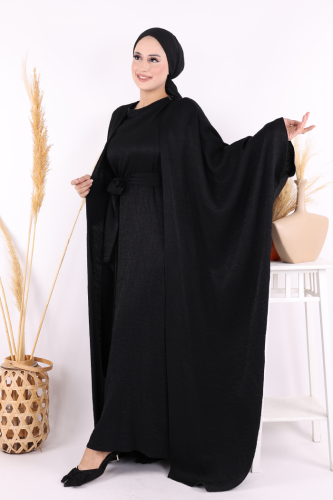 Yarasakol Abayalı Elbise Takım 8497 Siyah - 6