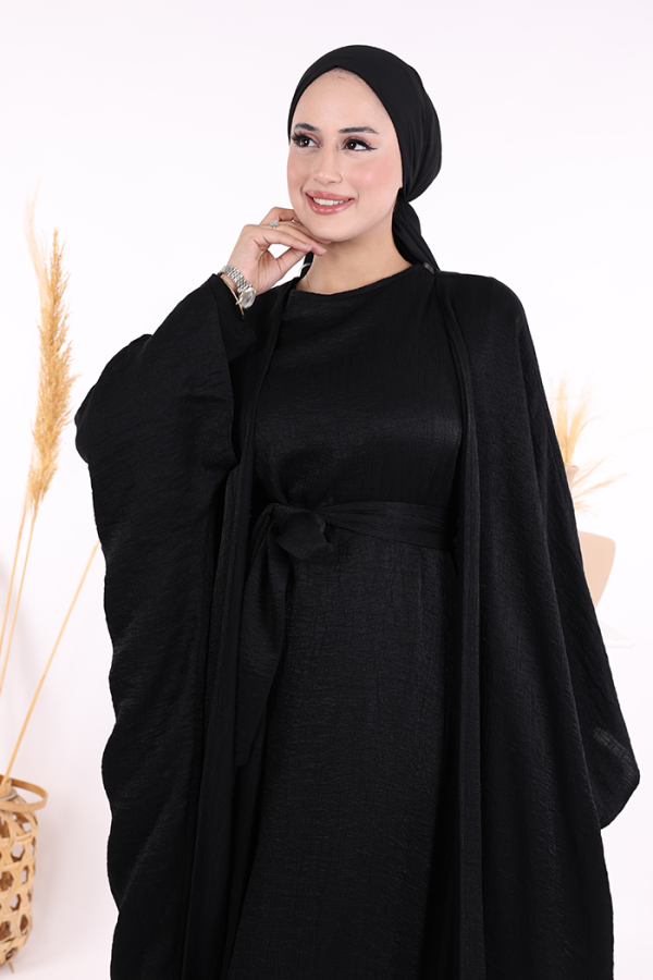 Yarasakol Abayalı Elbise Takım 8497 Siyah - 8