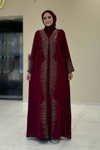 Pul İşlemeli Yelekli Elbise Takım 8498 Bordo - 5
