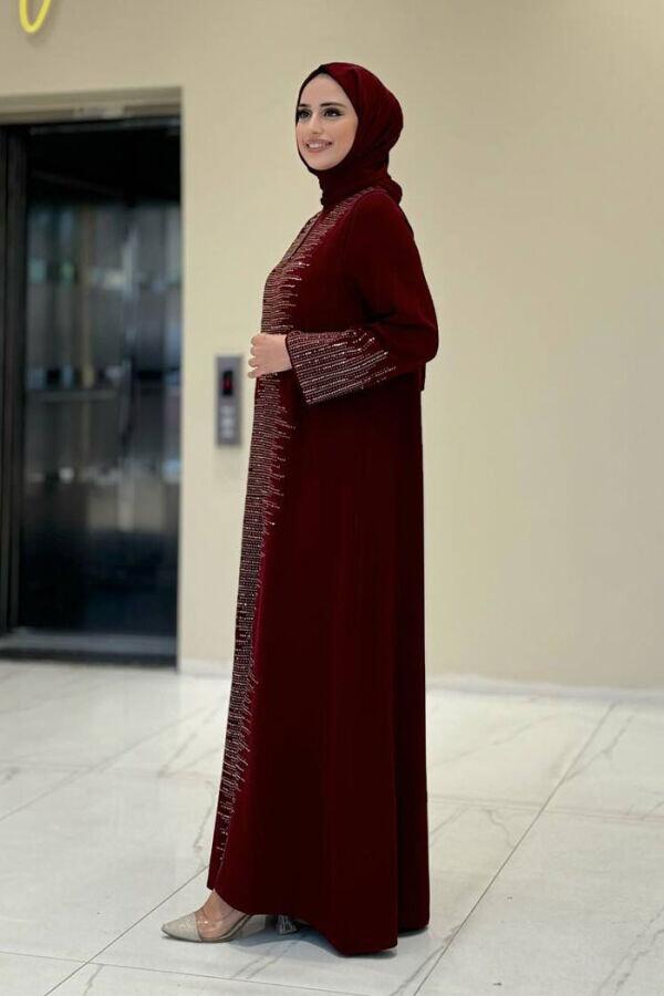 Pul İşlemeli Yelekli Elbise Takım 8498 Bordo - 7