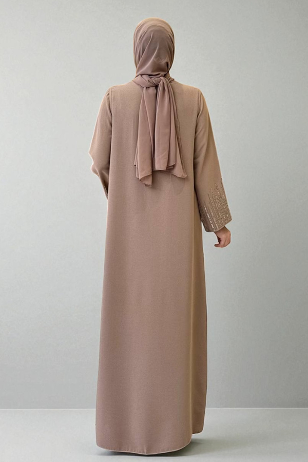 Pul İşlemeli Yelekli Elbise Takım 8498 Vizon - 3