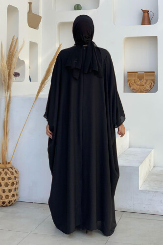 Taş İşlemeli Elbiseli Abaya Takım 8499 Siyah - Bym Fashion (1)