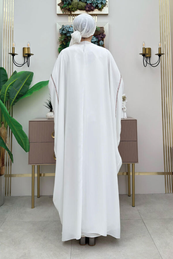 Taş İşleme Detaylı Abayalı Elbise Takım 8500 Ekru - 2