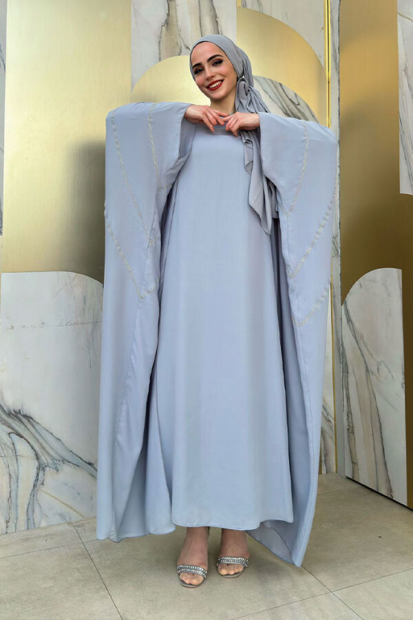 Taş İşleme Detaylı Abayalı Elbise Takım 8500 Gri - 1