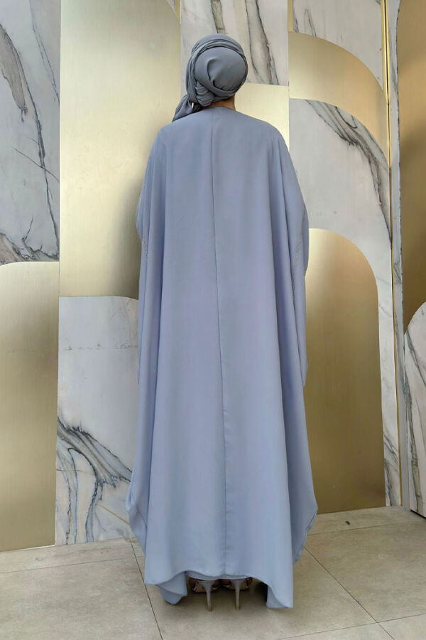 Taş İşleme Detaylı Abayalı Elbise Takım 8500 Gri - 2