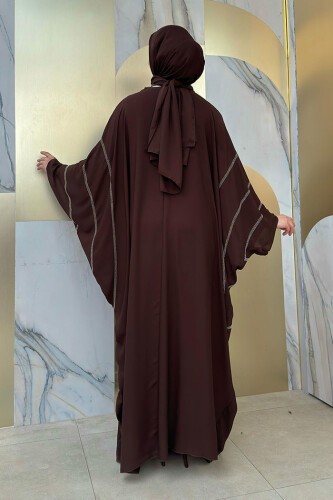 Taş İşleme Detaylı Abayalı Elbise Takım 8500 Kahverengi - 2