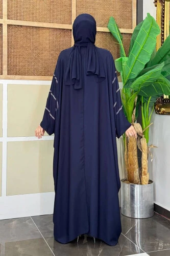 Taş İşleme Detaylı Abayalı Elbise Takım 8500 Lacivert - Bym Fashion (1)