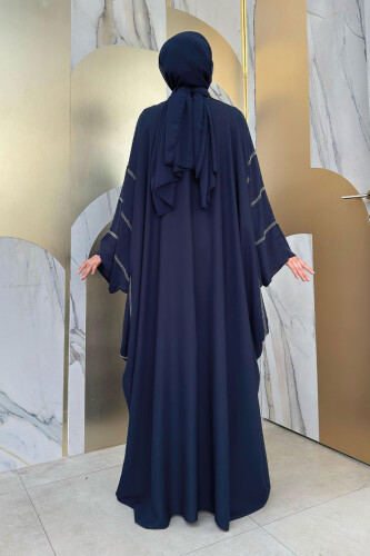 Taş İşleme Detaylı Abayalı Elbise Takım 8500 Lacivert - 2