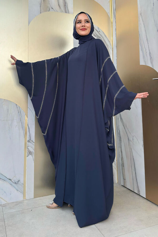 Taş İşleme Detaylı Abayalı Elbise Takım 8500 Lacivert - 3