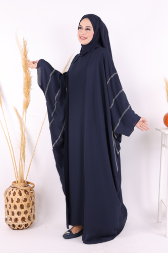Taş İşleme Detaylı Abayalı Elbise Takım 8500 Lacivert - 6