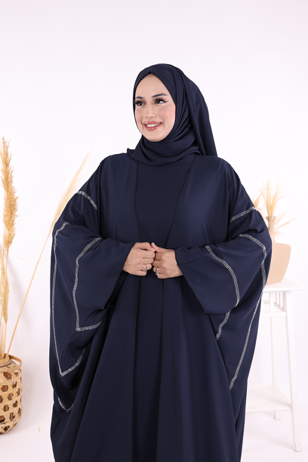 Taş İşleme Detaylı Abayalı Elbise Takım 8500 Lacivert - 8