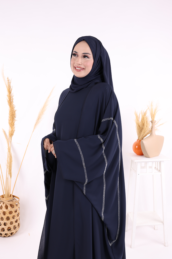 Taş İşleme Detaylı Abayalı Elbise Takım 8500 Lacivert - 9