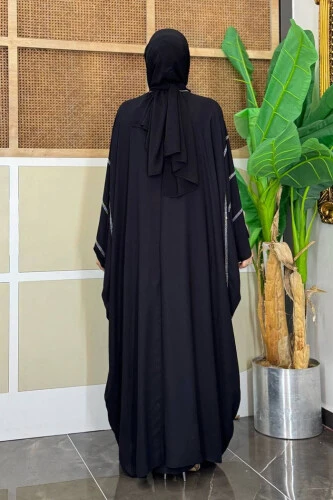 Taş İşleme Detaylı Abayalı Elbise Takım 8500 Siyah - Bym Fashion (1)