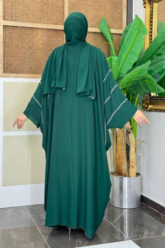 Taş İşleme Detaylı Abayalı Elbise Takım 8500 Zümrüt - Bym Fashion (1)