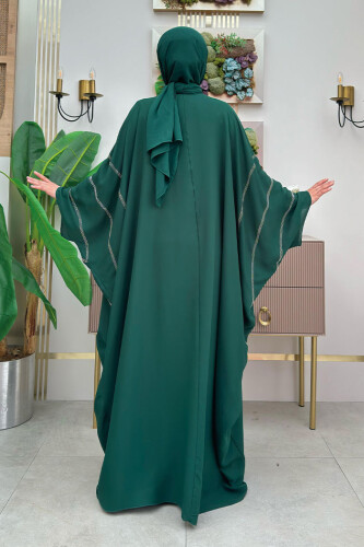Taş İşleme Detaylı Abayalı Elbise Takım 8500 Zümrüt - 2