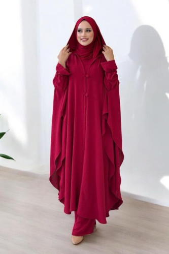 Tunik, Pantolon ve Abaya Üçlü Takım 8663 Bordo - Bym Fashion
