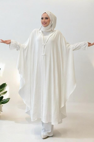 Tunik, Pantolon ve Abaya Üçlü Takım 8663 Ekru - Bym Fashion