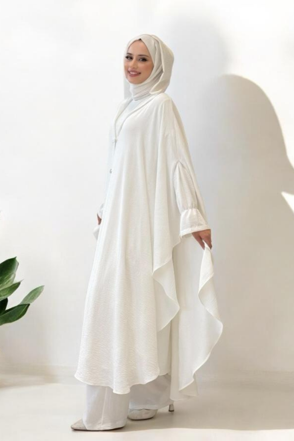 Tunik, Pantolon ve Abaya Üçlü Takım 8663 Ekru - 3