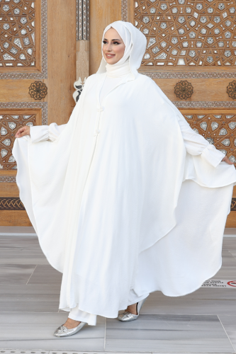 Tunik, Pantolon ve Abaya Üçlü Takım 8663 Ekru - 7