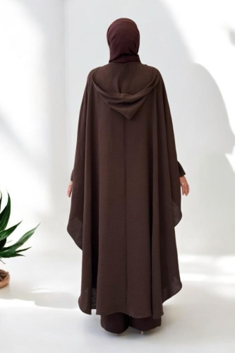 Tunik, Pantolon ve Abaya Üçlü Takım 8663 Kahverengi - Bym Fashion (1)
