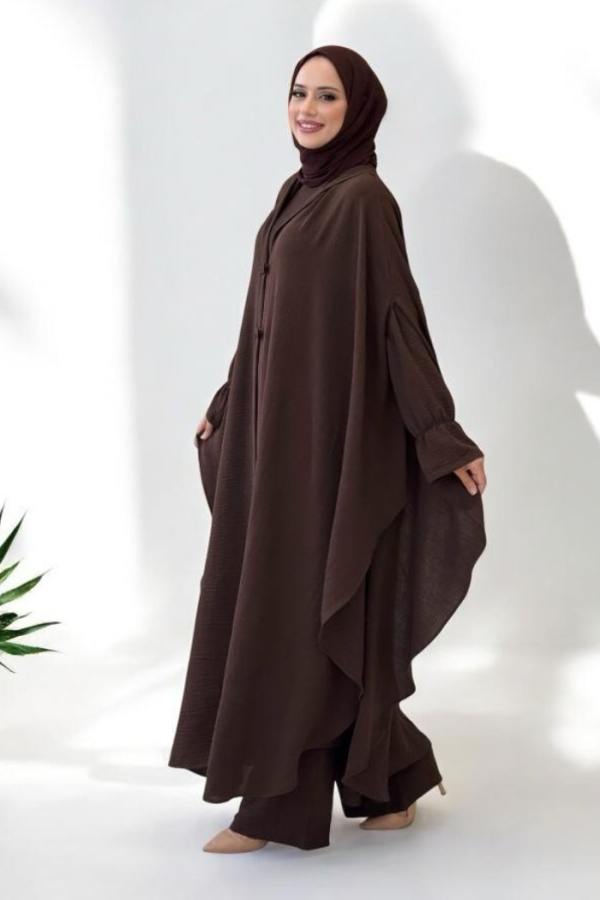 Tunik, Pantolon ve Abaya Üçlü Takım 8663 Kahverengi - 3
