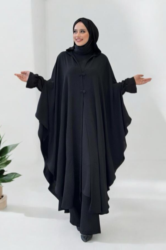 Tunik, Pantolon ve Abaya Üçlü Takım 8663 Siyah - Bym Fashion