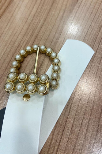 9001 Pearl Buckle Belt Ecru - Bym Fashion