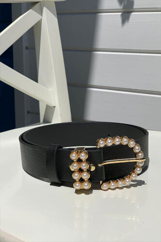 9001 Pearl Buckle Belt Black - Bym Fashion