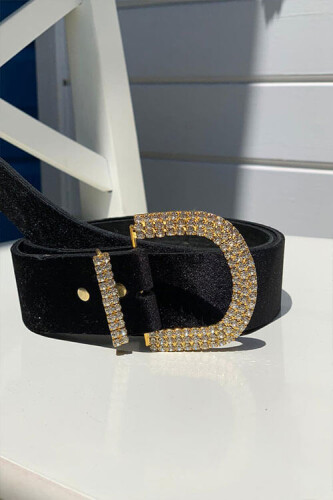 9002 Stone Velvet Belt Gold - Bym Fashion