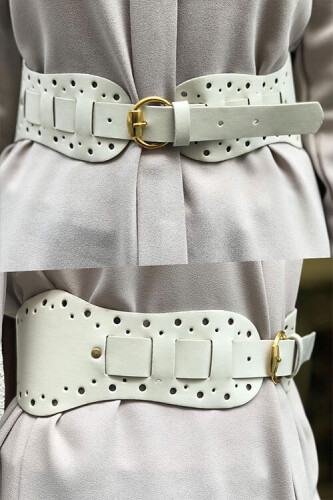 9027 Laser Cut Belt Ecru - Bym Fashion