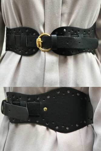 9027 Laser Cut Belt Black - Bym Fashion